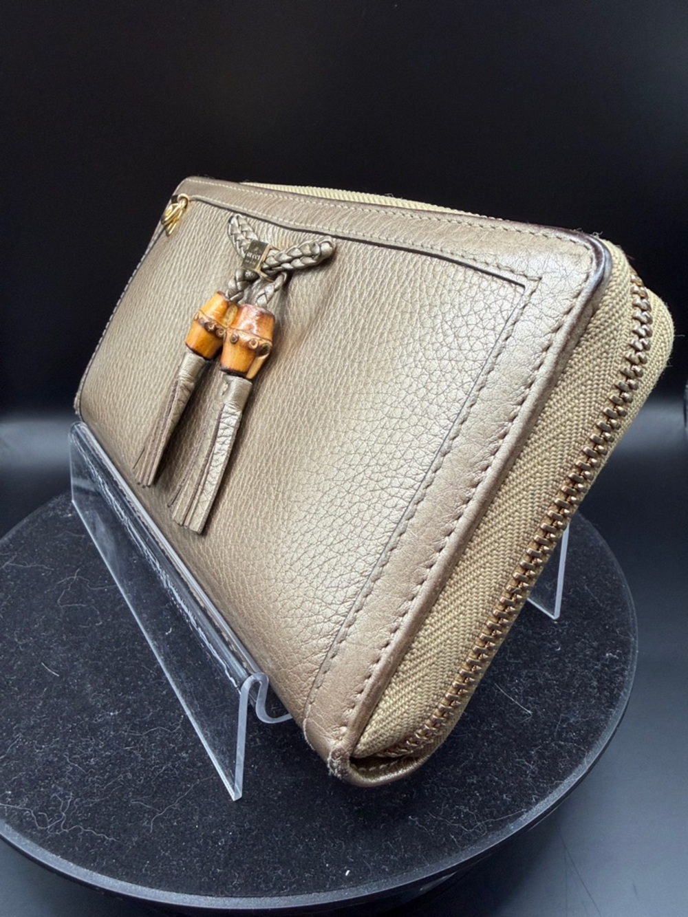 GUCCI Gold Bamboo Leather Continental Wallet Converted with Gold Chain - Picture 4 of 13